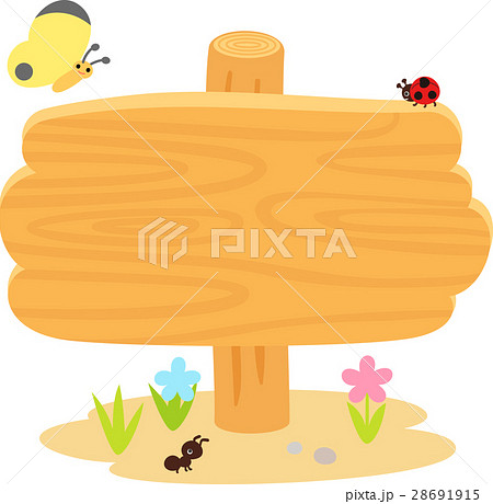 木の立て札と虫のイラスト素材