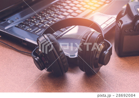 Headphones, laptop and camera Headphones, laptop and camera 28692084