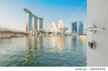 opened door to skyline of singapore cityscape 28692696