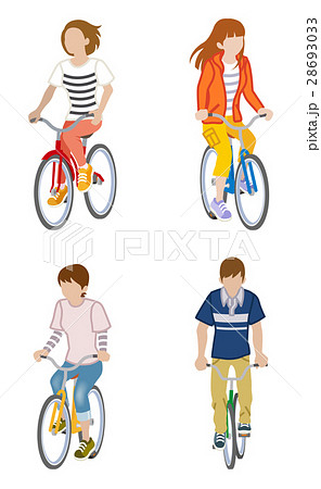 自転車に乗る人物 四人セットのイラスト素材 28693033 Pixta
