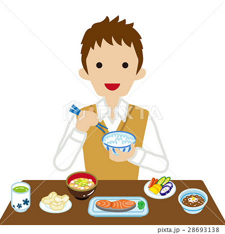 和食の朝食を食べる男子高校生 長袖のイラスト素材 28693138 Pixta