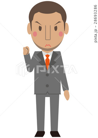 かわいいアフリカ系男性 グレーのスーツのビジネスマン 短髪 やる気 のイラスト素材