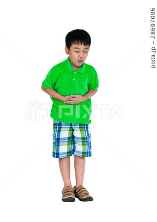 Asian child suffering from stomachache. Isolated  28697096