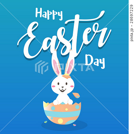Happy easter day with white Easter rabbit. 28697229