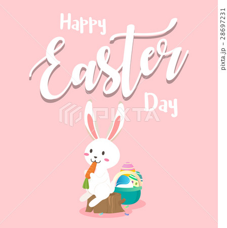 Happy easter day with white Easter rabbit. 28697231