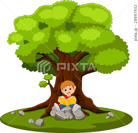 boy sitting and reading a book 28697932