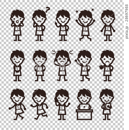 ショートヘアの女性 いろいろなポーズのイラのイラスト素材