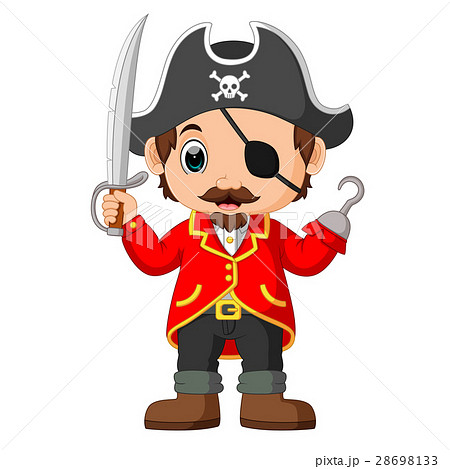 Cartoon Captain Pirate Holding A Swordのイラスト素材