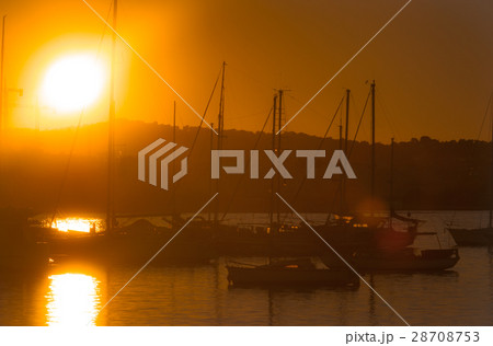 Magnificent golden warm sunset in Ibiza marina. 28708753