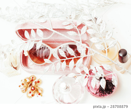 Jewelry table with lot of girl stuff on it, little 28708879