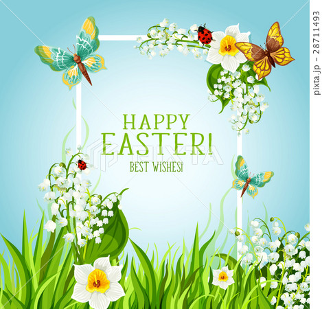 Easter floral frame with spring flower card design 28711493