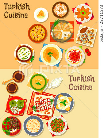 Turkish cuisine traditional dinner dishes icon 28711573