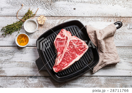 T-bone Steak on frying grill pan 28711766