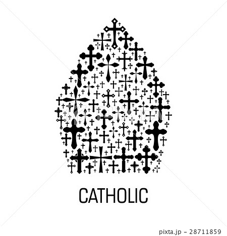 Catholic mitre hat shape emblem with cross icons 28711859