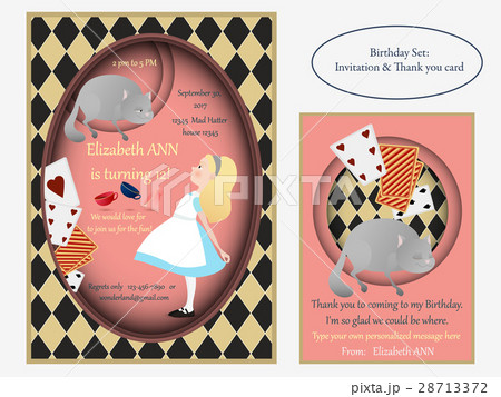 Alice,Wonderland Cheshire cat. Birthday Invitation 28713372