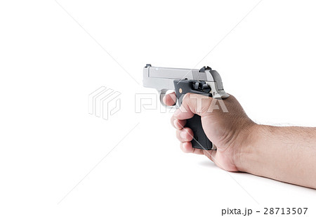 small automatic gun in hand man isolated 28713507