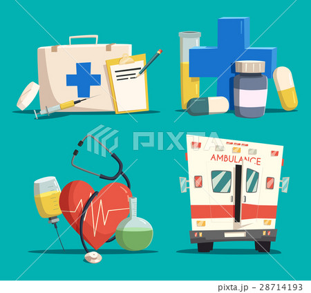 First aid kit and cross, emergency bus and heart 28714193