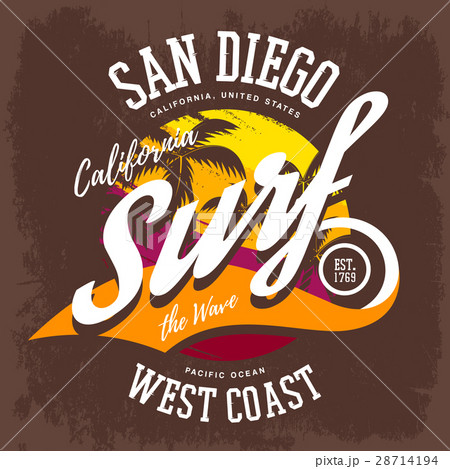 California or USA surfer t-shirt print with palms 28714194