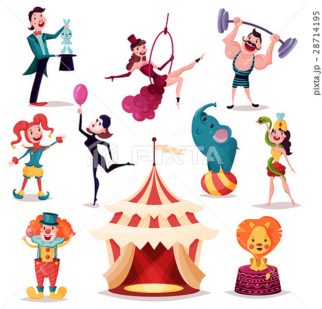 Clown and magician near circus tent or camp 28714195