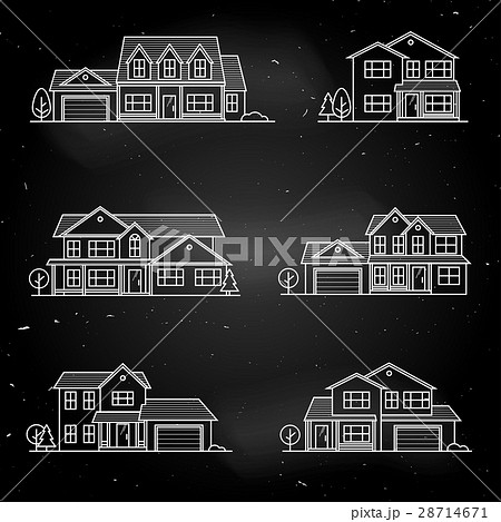Set of vector thin line icon suburban american 28714671