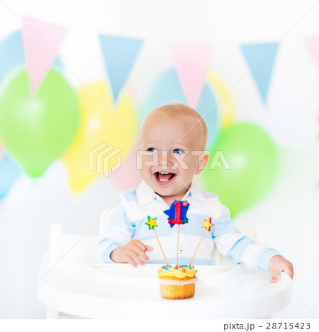 Little baby boy celebrating first birthday Little baby boy celebrating first birthday 28715423