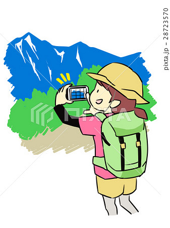 風景をスマホで撮影する登山者のイラスト素材 28723570 Pixta