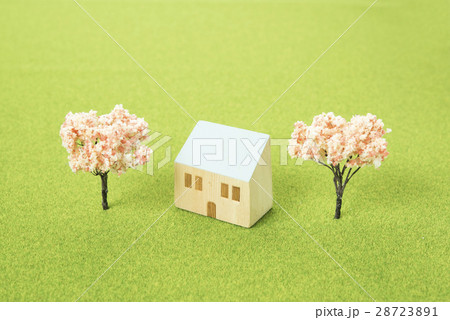 住宅と桜の木の模型 28723891