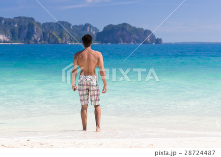 Young Man On Beach Summer Vacation, Guy Standing Young Man On Beach Summer Vacation, Guy Standing 28724487