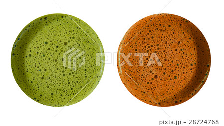 hot green tea on the table, flat lay 28724768