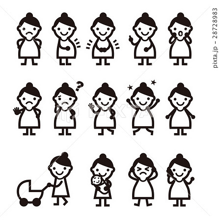 妊婦さん いろいろなポーズ表情女性イラストのイラスト素材 2872