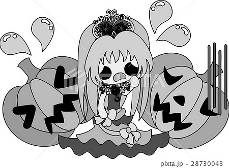 ハロウィンとジャックオランタンと可愛いお姫様のイラスト素材