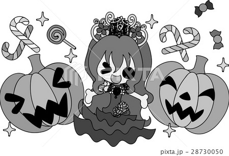 ハロウィンとジャックオランタンと可愛いお姫様のイラスト素材