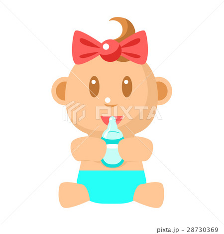 Small Happy Baby Girl Sitting Holding Milk Bottle Small Happy Baby Girl Sitting Holding Milk Bottle 28730369