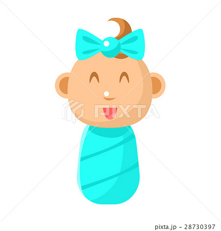 Small Happy Newborn Baby Girl Swaddled In Blueのイラスト素材
