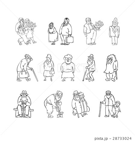 Aged people set black, white vector illustration  28733024