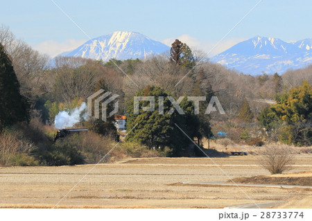 真岡鐵道「冬の日光連山とSL」俯瞰風景 28733774