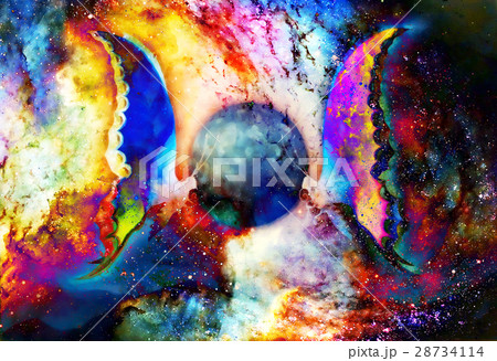 flying butterfly in cosmic space and moon flying butterfly in cosmic space and moon 28734114