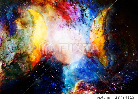 flying butterfly in cosmic space and moon 28734115