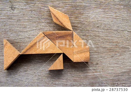 Wooden tangram puzzle in fish shape background 28737530