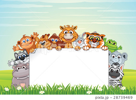 Cute Animals on Nature. Vector Cartoon Background - Stock Illustration  [28739469] - PIXTA