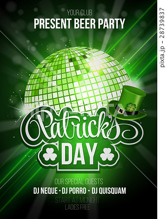 St. Patrick's Day party poster with disco ball. 28739837