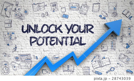 Unlock Your Potential Drawn on Brick Wall.  28743039