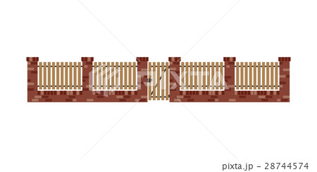 Classic brick fence with wood planks and gate  28744574
