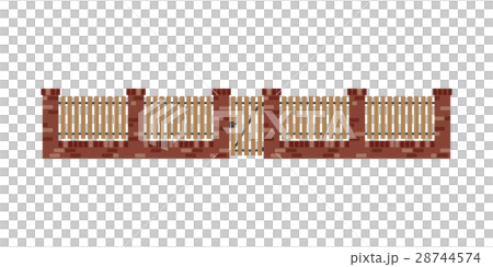 Classic brick fence with wood planks and gate  28744574