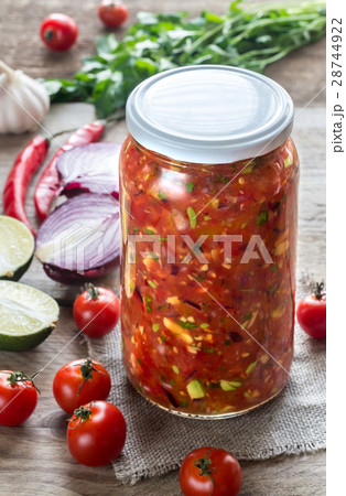 Jar of salsa with ingredients Jar of salsa with ingredients 28744922