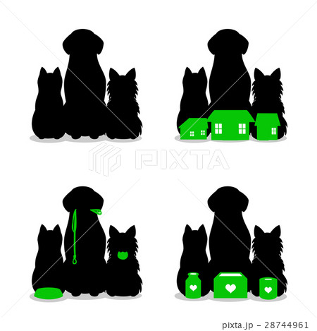犬と猫の小グループ シルエット セットのイラスト素材