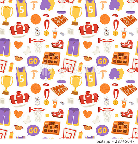 Basketball Stickers Vector Icons Seamless Patternのイラスト素材