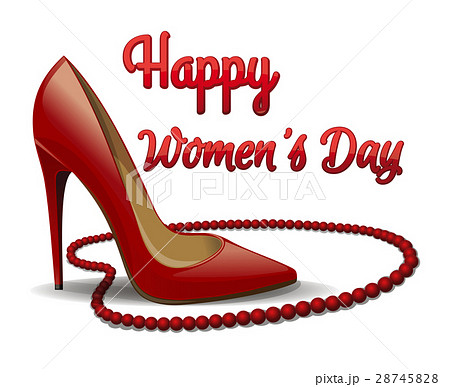 Red shoes and beads. Happy Womens Day card 28745828