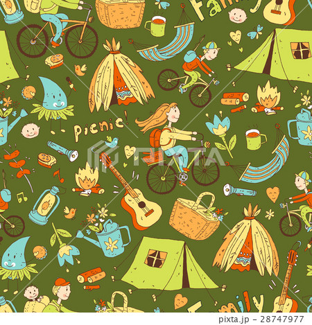 Vector seamless pattern with cute doodle family Vector seamless pattern with cute doodle family 28747977