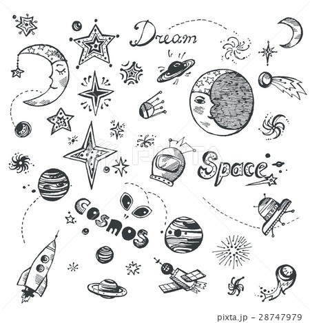 Hand drawn doodle set with space elements: stars Hand drawn doodle set with space elements: stars 28747979